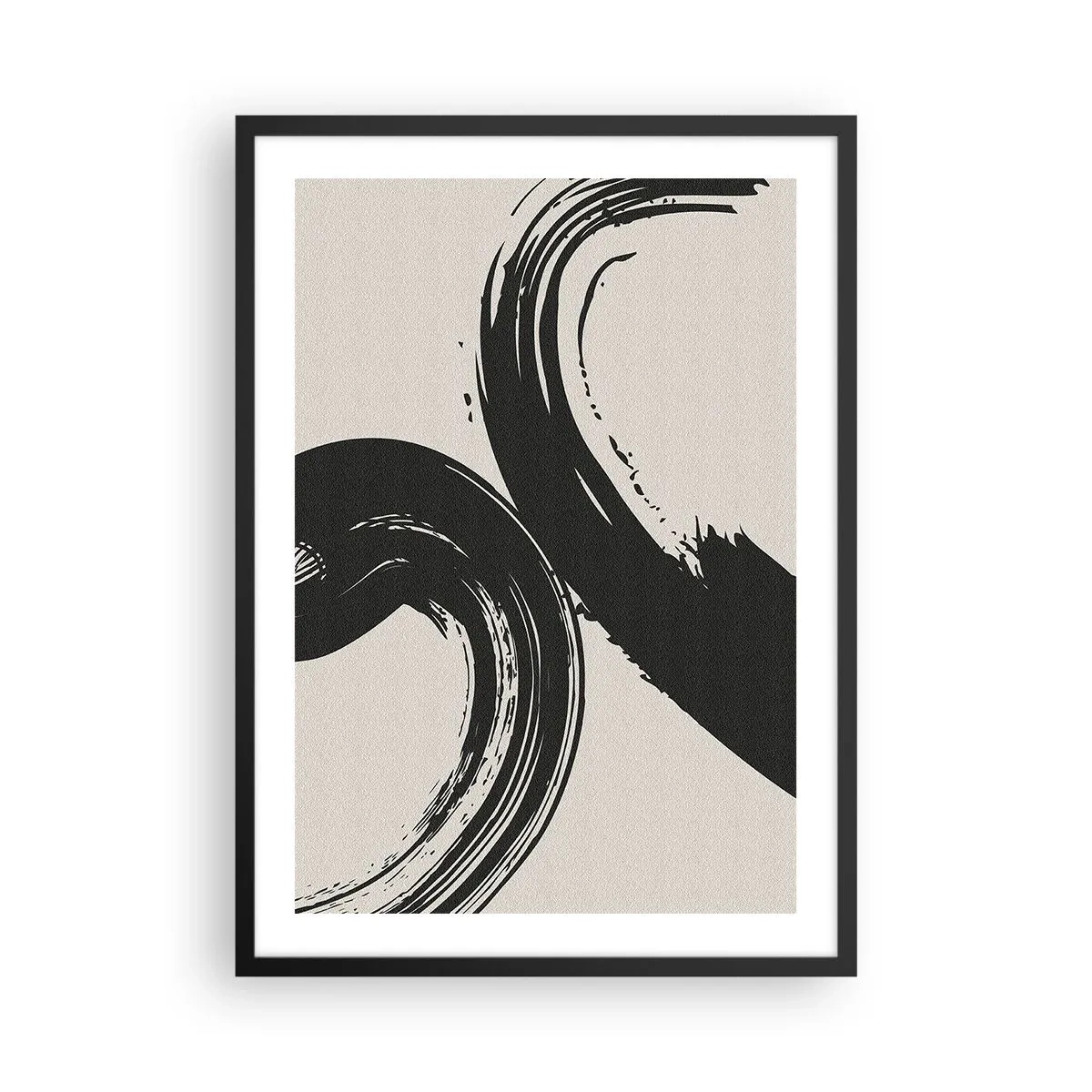 Plakat i sort ramme - Dynamiske penselstrøg på en beige baggrund - 50x70cm - Fejende og cirkulær - Moderne vægdekoration til stue og soveværelse ARTTOR