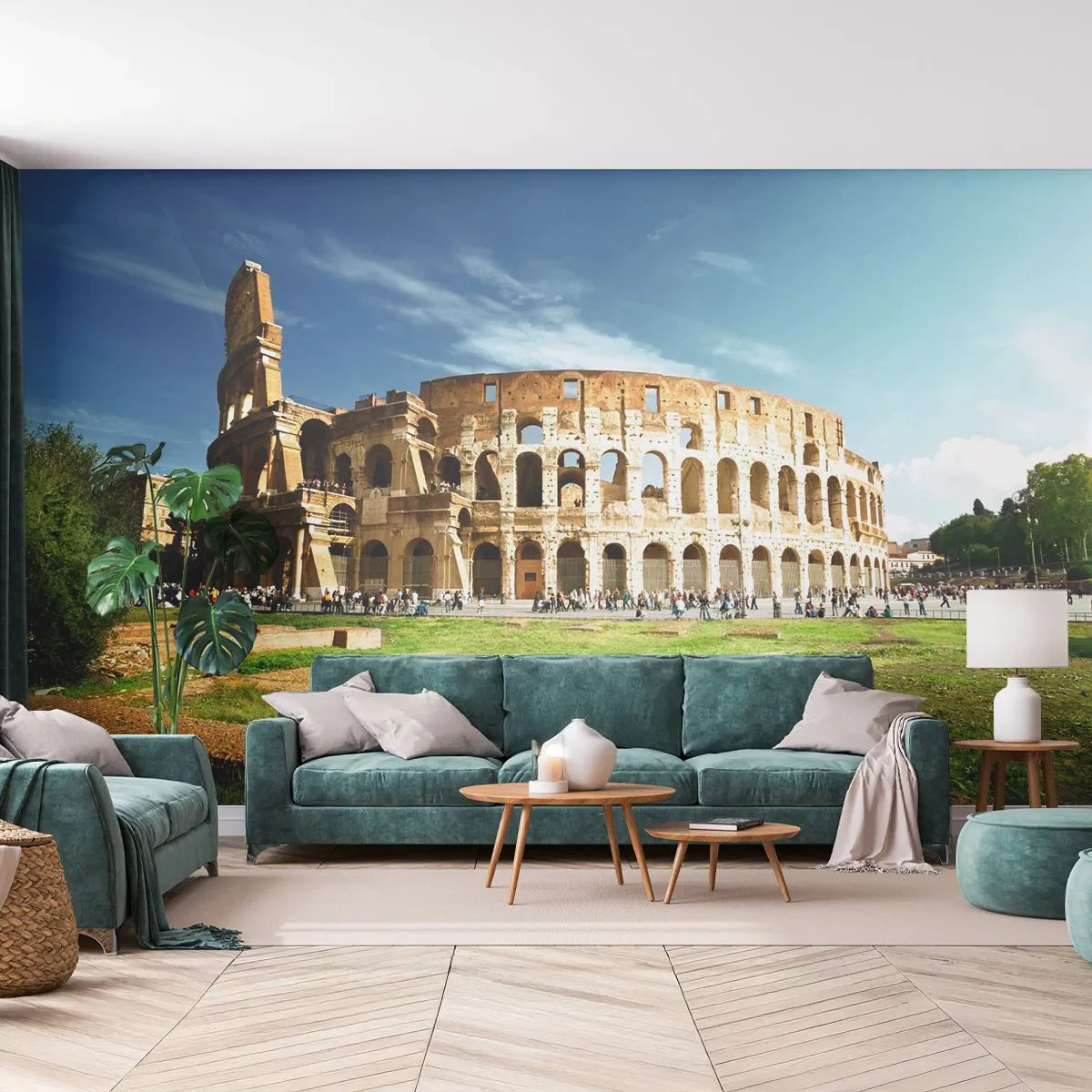 Fototapet Premium Sand - Du kan stadig høre våbenklirren - Colosseum, Rom, Arkitektur - 100x70 cm