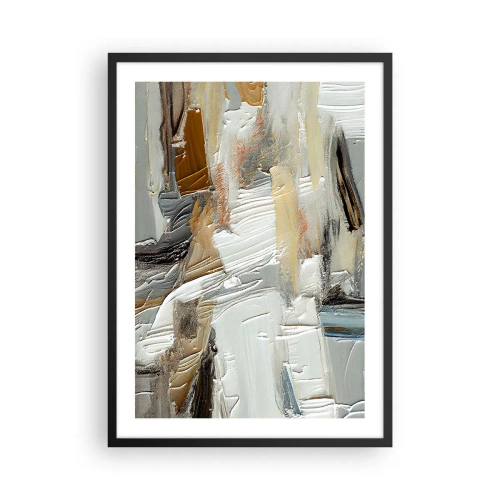 Plakat i sort ramme - Tekstural abstraktion i neutrale nuancer - 50x70cm - Farverige lagdelinger - Moderne vægdekoration til stue og soveværelse ARTTOR
