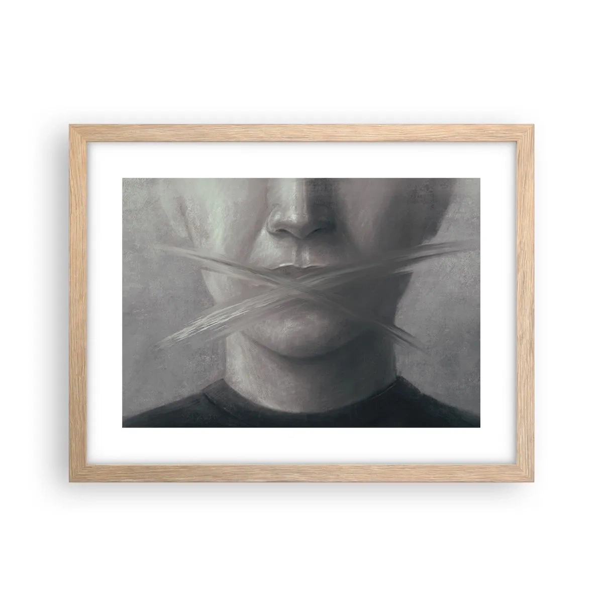 Plakat i ramme af lyst egetræ - Ikke et ord - 40x30 cm