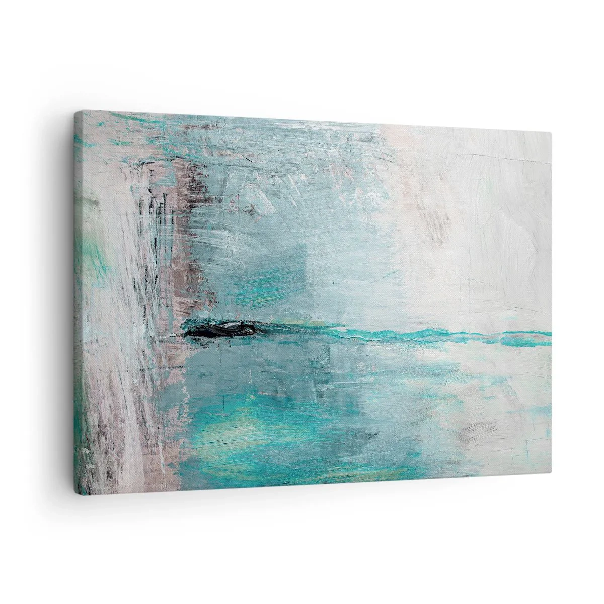 Lærredstryk - Billede på lærred - Abstraktion i turkis og grå nuancer - 70x50cm - Horisontalt med blå farve - Moderne vægdekoration til stue og soveværelse ARTTOR