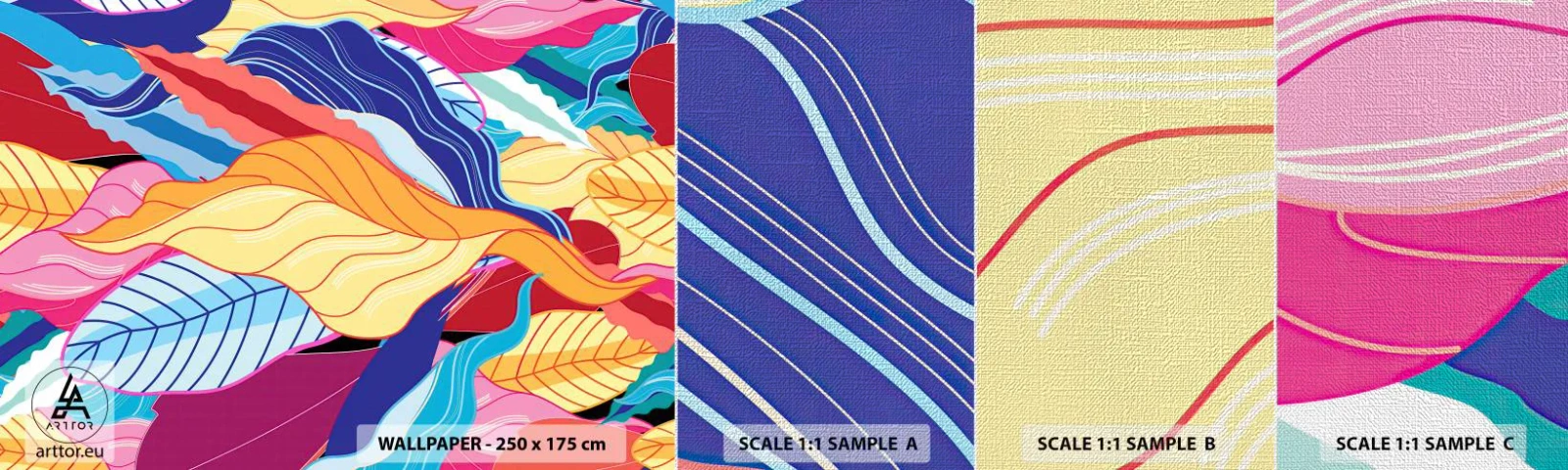 Prøve Fototapet Premium Canvas - Et farverigt rod - Abstraktion, Farverige blade, Stykke - 100x30 cm