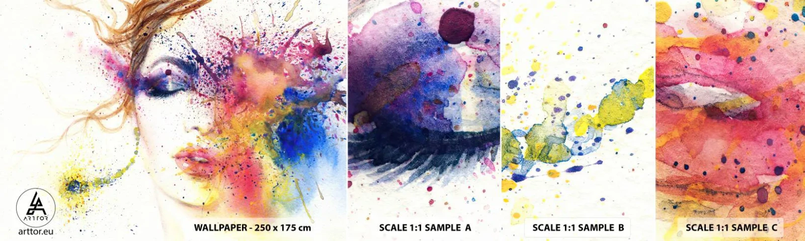 Prøve Fototapet Selvklæbende Deluxe Sticker - Regnbue svimmelhed - Abstraktion, Kvindens ansigt, Portræt af en kvinde - 100x30 cm