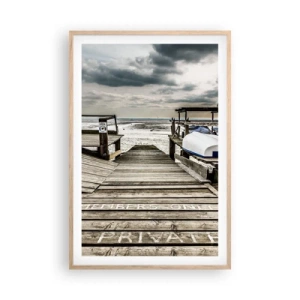 Plakat i ramme af lyst egetræ - Stranden i nord - 61x91 cm