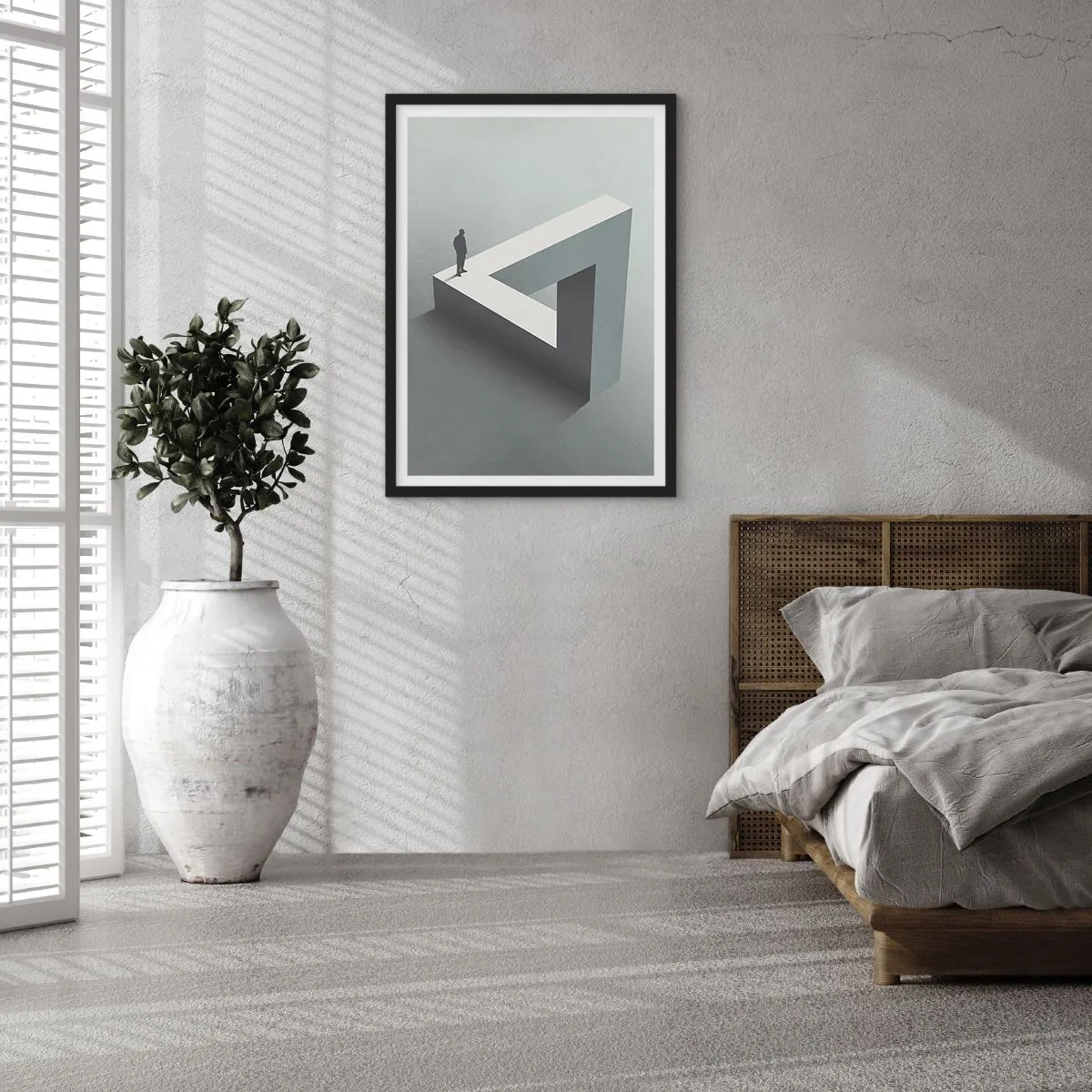 Plakat i sort ramme - En figur på en umulig geometrisk figur - 50x70cm - Og dog er det muligt - Moderne vægdekoration til stue og soveværelse ARTTOR