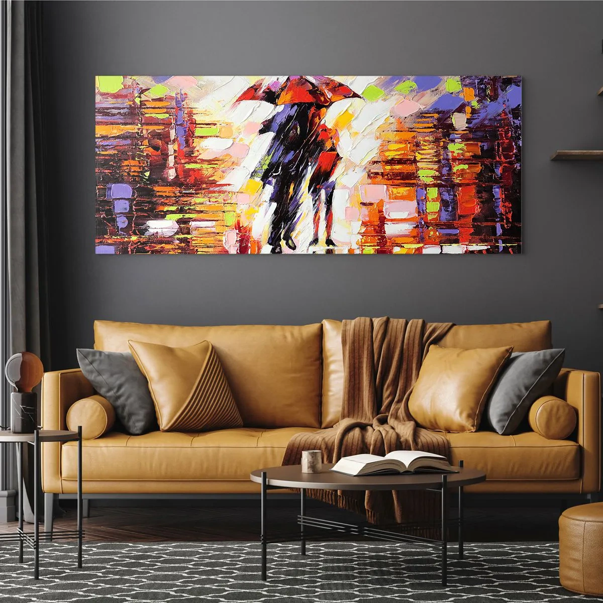 Billede på glas - Sammen gennem natten og regnen - 120x50 cm