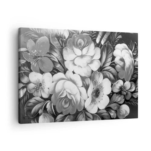 Lærredstryk - Billede på lærred - Sort-hvide blomster i en klassisk og elegant komposition - 70x50cm - Smuk selv i grå farve - Moderne vægdekoration til stue og soveværelse ARTTOR