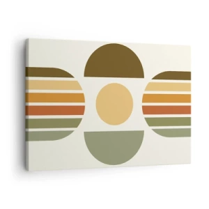 Lærredstryk - Billede på lærred - Geometrisk komposition med halvcirkler og striber i jordfarver - 70x50cm - I jordfarver - Moderne vægdekoration til stue og soveværelse ARTTOR