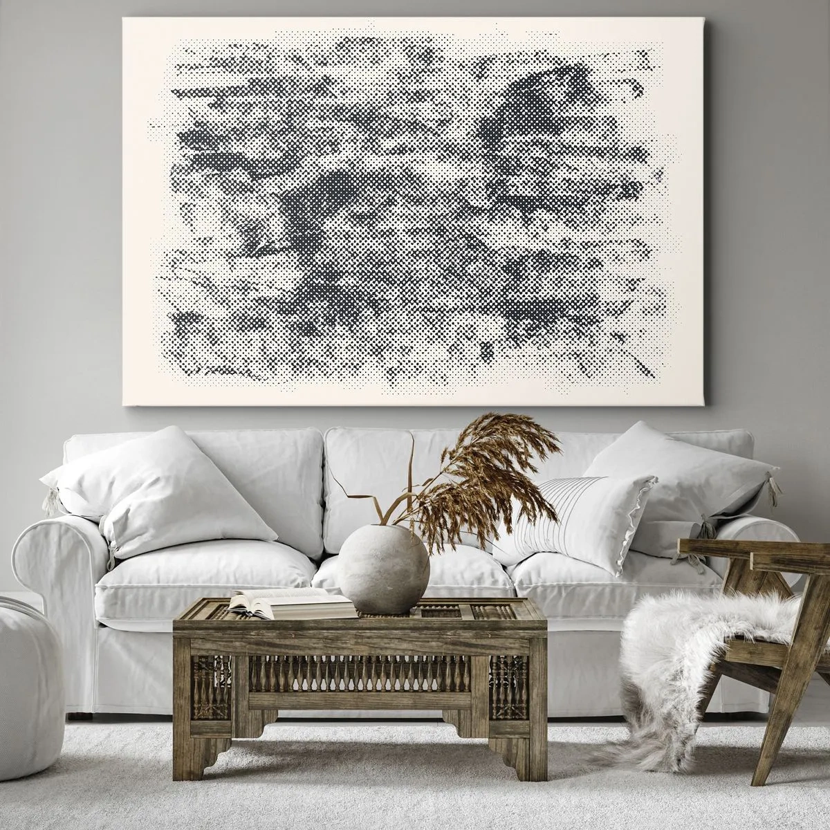 Lærredstryk - Billede på lærred - Abstrakt tåget komposition i grå nuancer - 70x50cm - Tågeagtig sammensætning - Moderne vægdekoration til stue og soveværelse ARTTOR