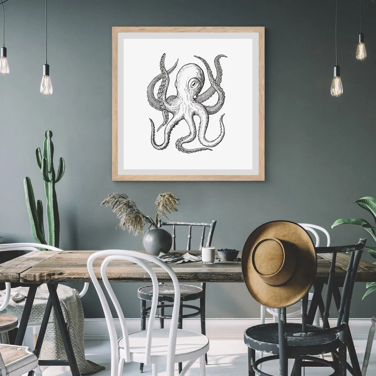 Plakat i ramme af lyst egetræ - Dans med bølger - 40x40 cm