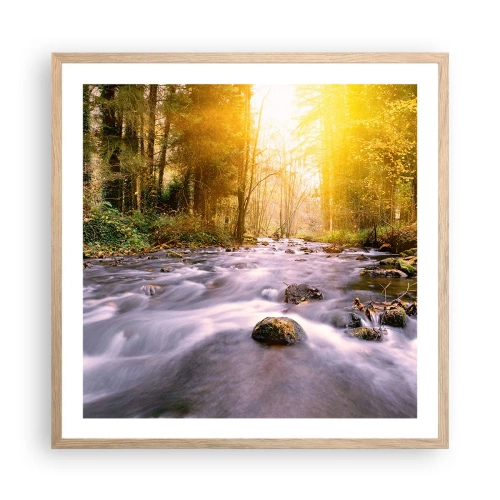 Plakat i ramme af lyst egetræ - Malachit i sølv- og guldfatning - 60x60 cm