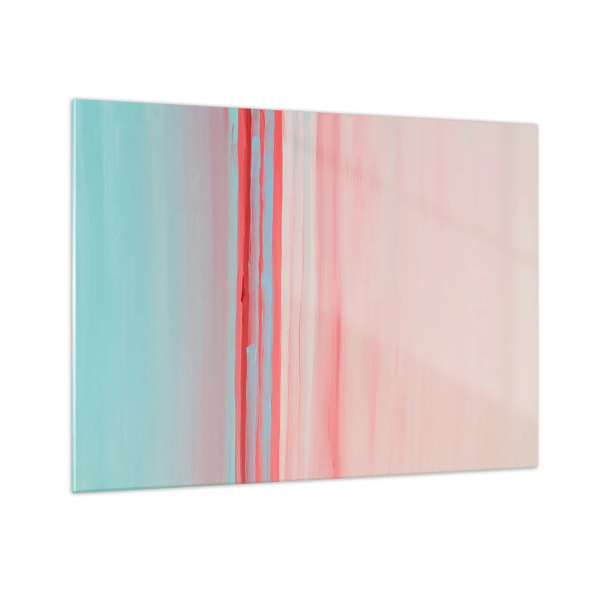 Billede på glas - Lodrette striber i pastelfarver af pink og blå - 70x50cm - Abstraktion ved daggry - Moderne vægdekoration til stue og soveværelse ARTTOR