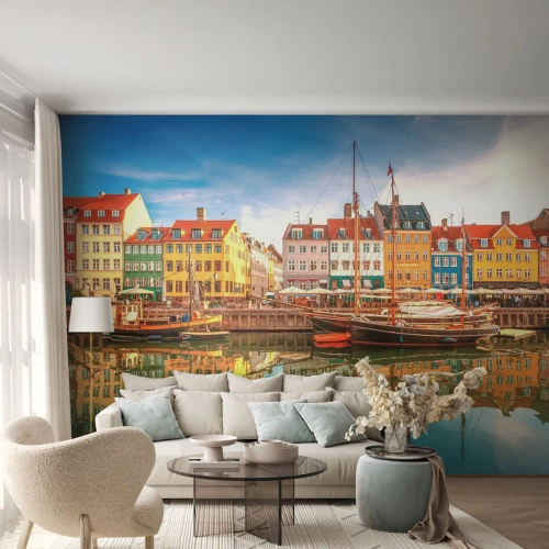 Fototapet Selvklæbende Deluxe Sticker - Over vand så glat som et spejl - Landskab, Arkitektur, København - 500x350 cm