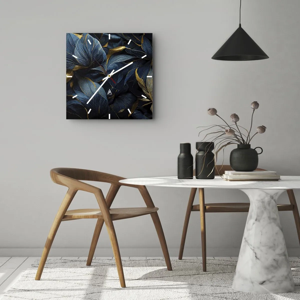 Vægur, Uret - Foret med guld - 40x40 cm