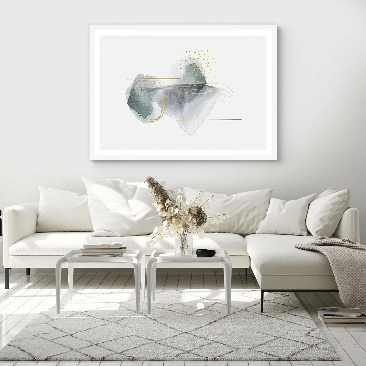Plakat i hvid ramme - Om forholdet mellem grå og guld - 91x61 cm