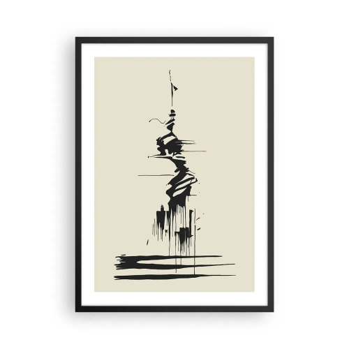 Plakat i sort ramme - En abstrakt tegning af en figur mod en bølget baggrund. - 50x70cm - Skyndsom abstraktion - Moderne vægdekoration til stue og soveværelse ARTTOR