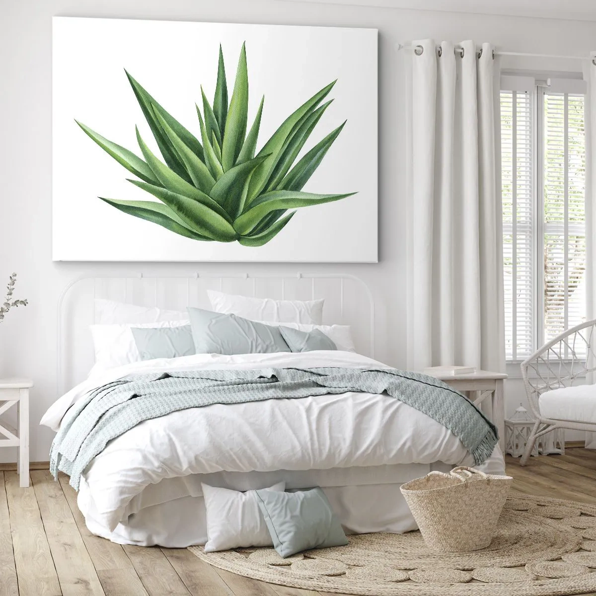 Lærredstryk - Billede på lærred - En saftig grøn plante på en hvid baggrund - 70x50cm - Grøn - styrke - liv - Moderne vægdekoration til stue og soveværelse ARTTOR