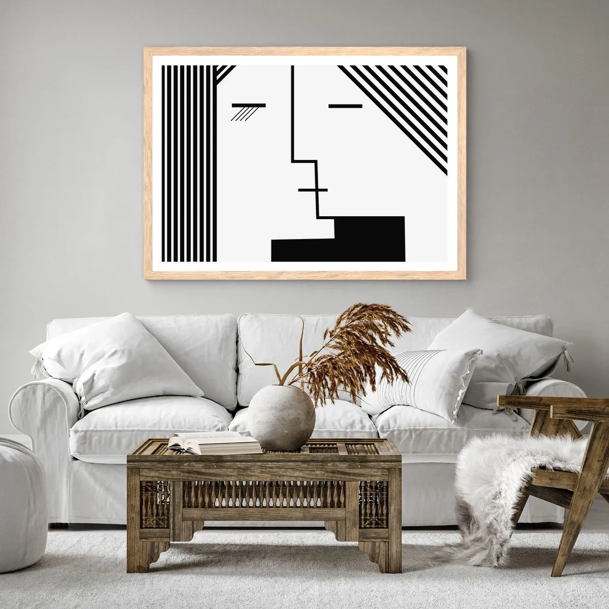 Plakat i ramme af lyst egetræ - Bare et kys - 40x30 cm