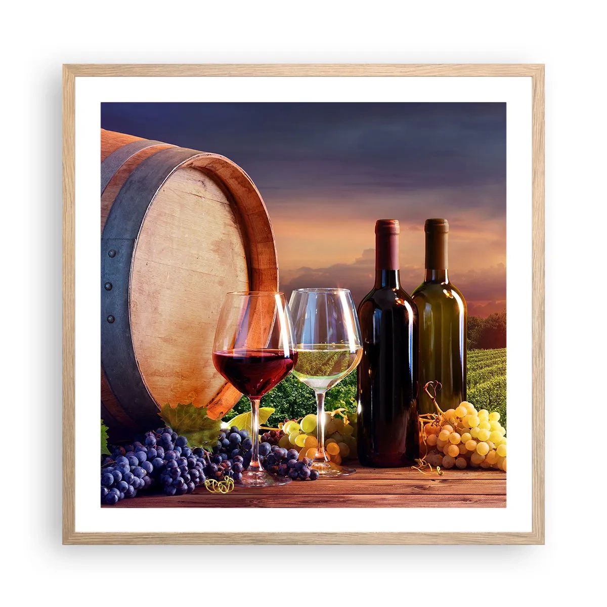 Plakat i ramme af lyst egetræ - Livet har smag her - 60x60 cm