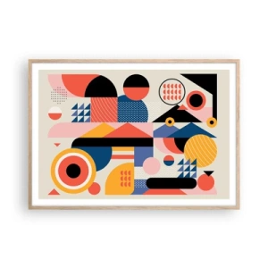 Plakat i ramme af lyst egetræ - Komposition: Leg - 100x70 cm