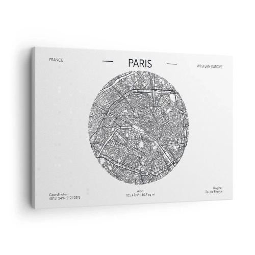 Lærredstryk - Billede på lærred - Kort over Paris i minimalistisk stil - 70x50cm - Paris' anatomi - Moderne vægdekoration til stue og soveværelse ARTTOR