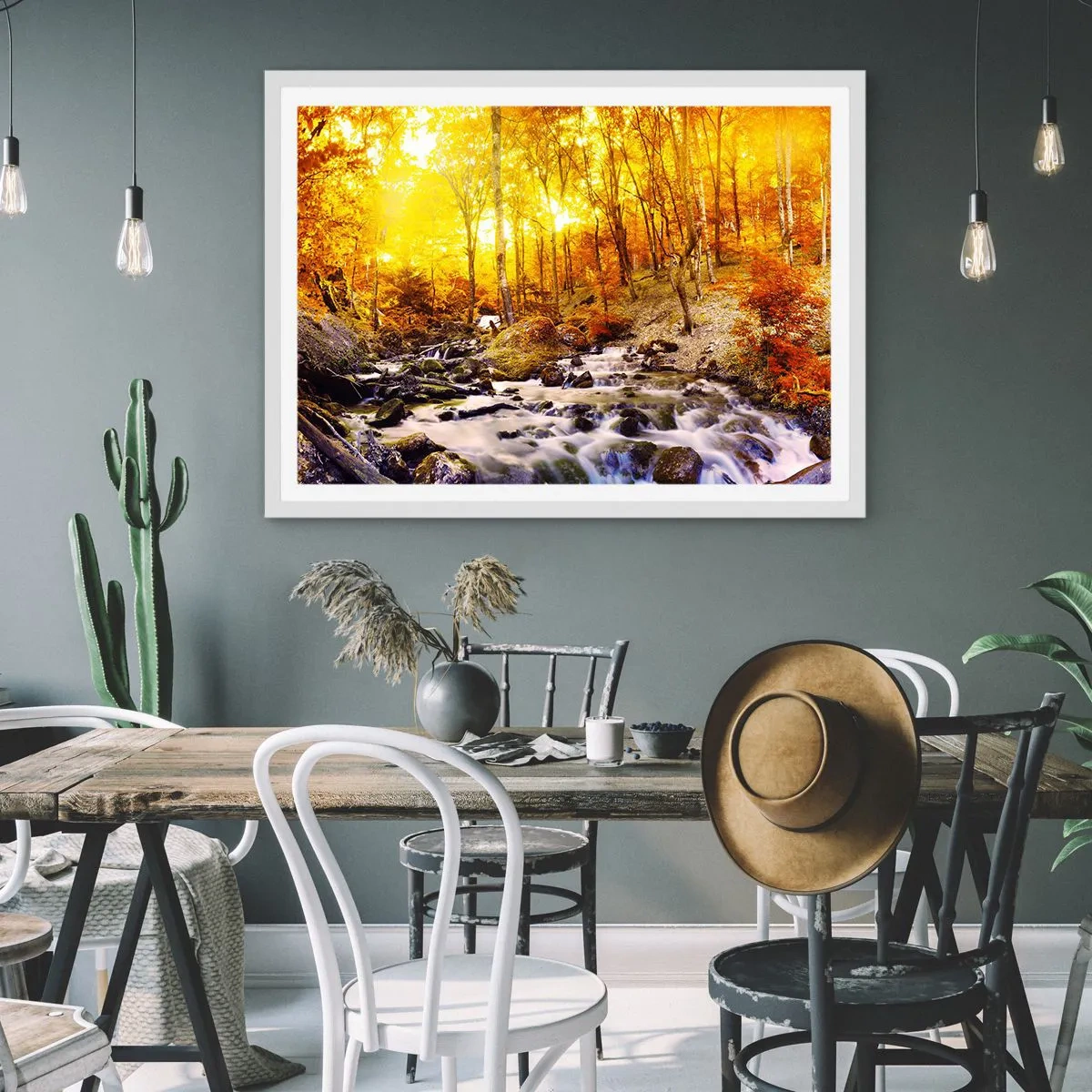 Plakat i hvid ramme - Sten indfattet i guld og platin - 91x61 cm