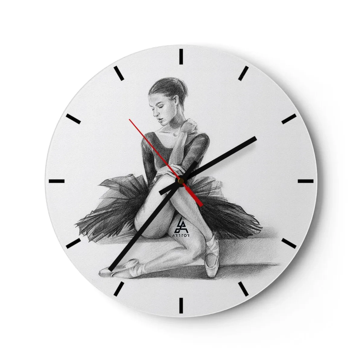 Vægur, Uret - Skitse af en ballerina i en klassisk positur - 30x30cm - Fortryllet af dans - Moderne vægdekoration til stue, køkken og soveværelse ARTTOR