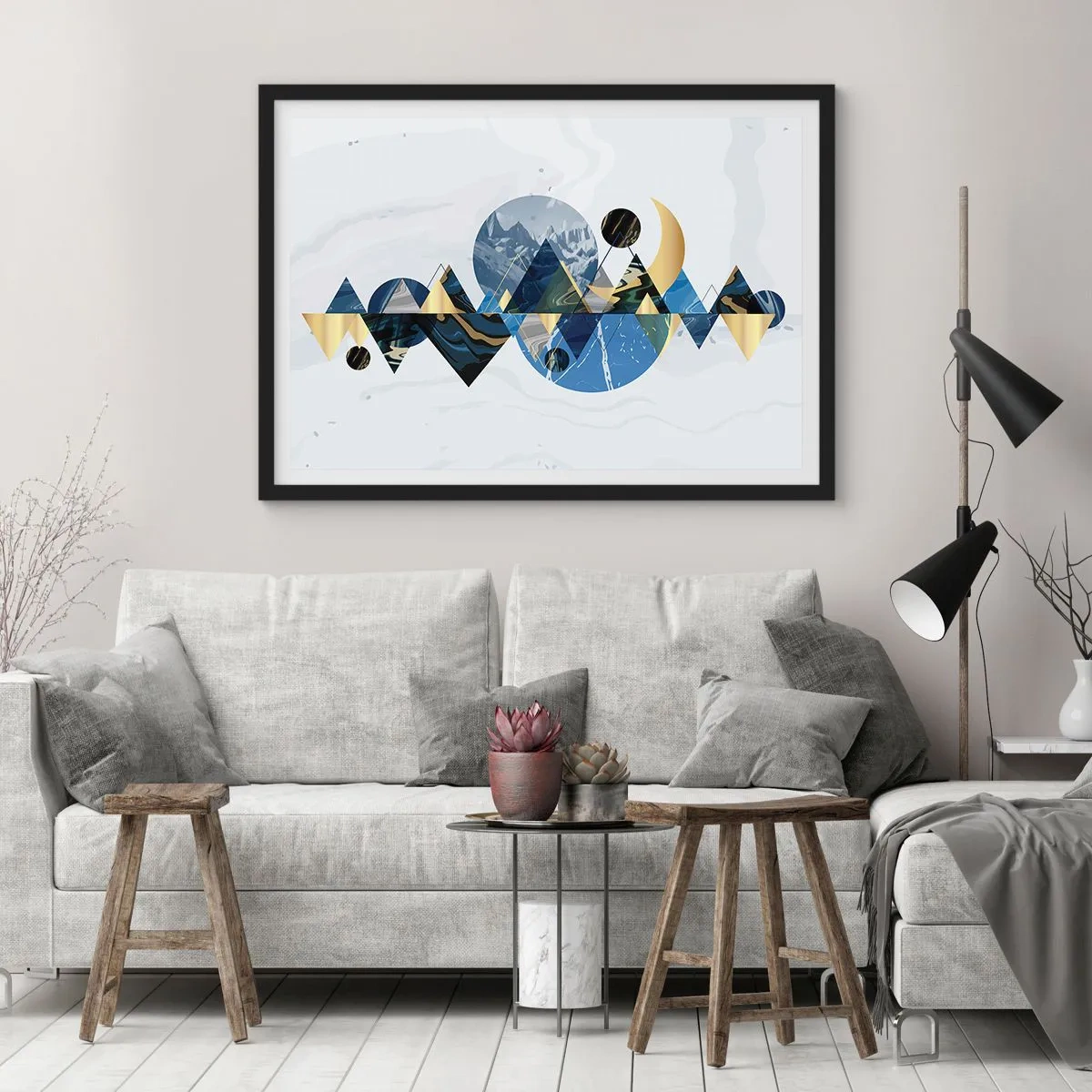 Plakat i sort ramme - Geometrisk landskab - 91x61 cm