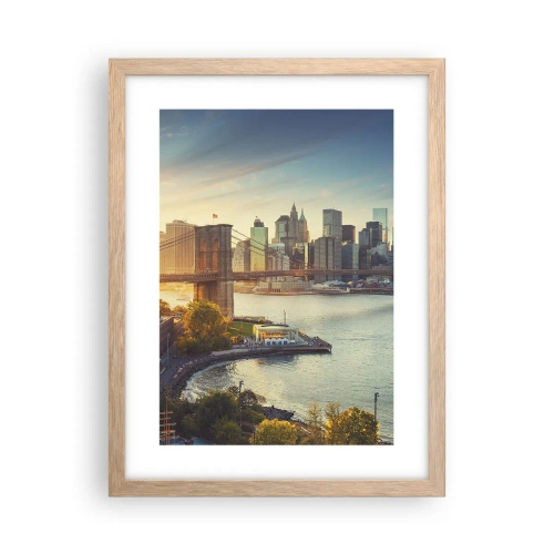 Plakat i ramme af lyst egetræ - Den store bys daggry - 30x40 cm