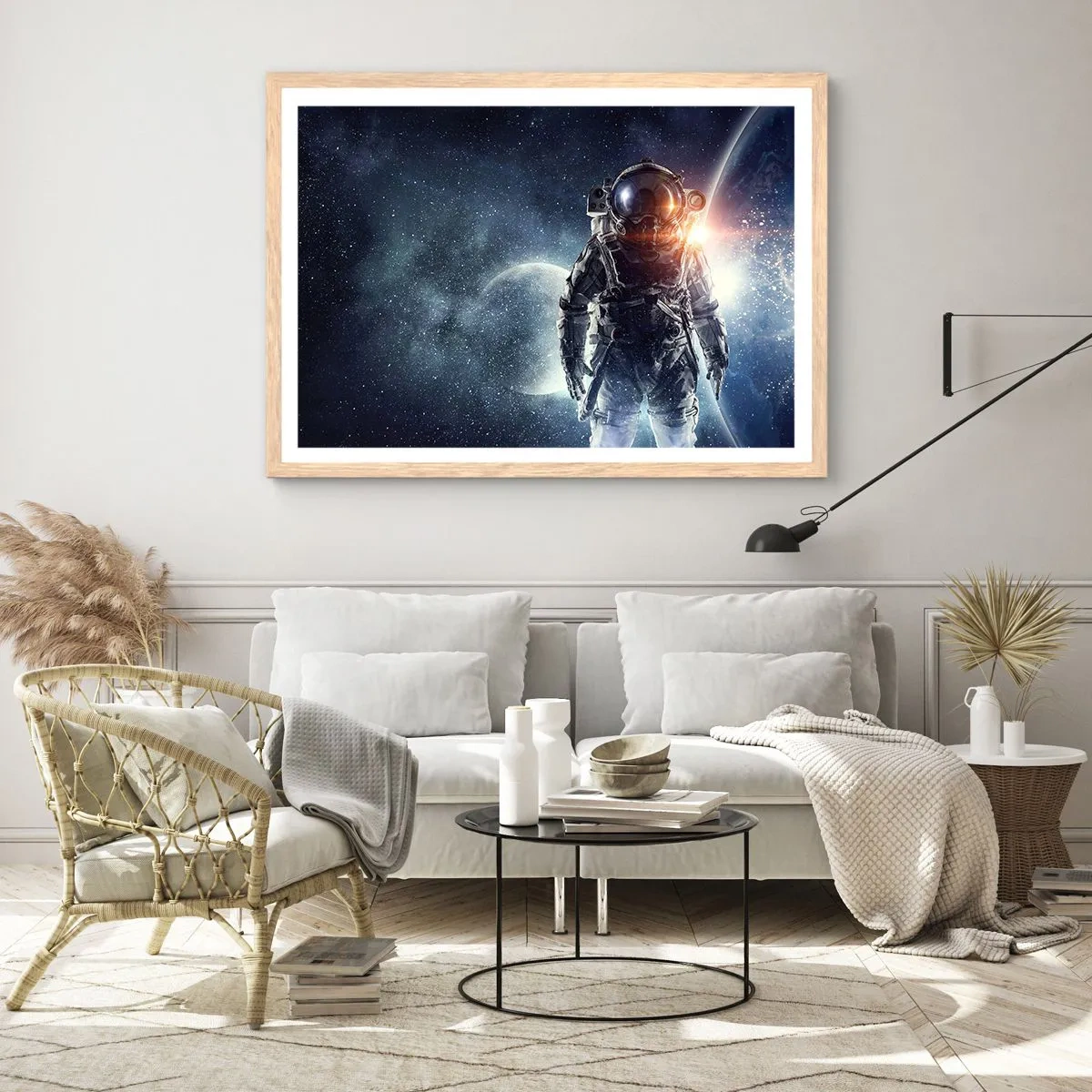 Plakat i ramme af lyst egetræ - Et kosmisk eventyr - 70x50 cm