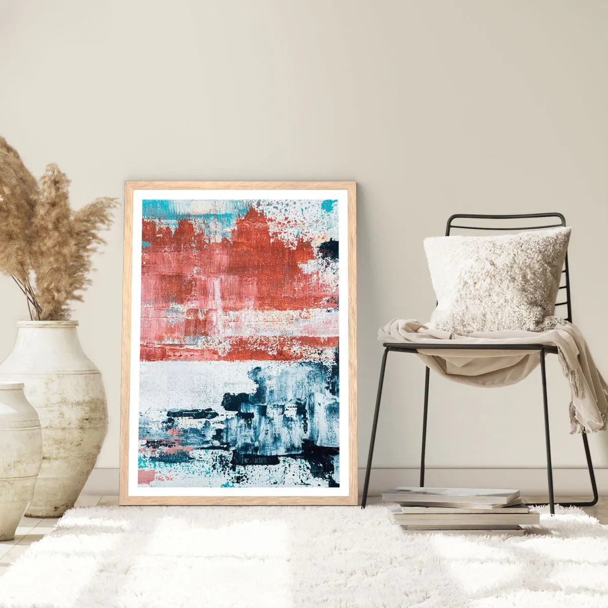 Plakat i ramme af lyst egetræ - Abstrakt halvt og halvt - 61x91 cm