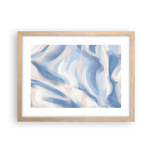 Plakat i ramme af lyst egetræ - Blå krusninger - 40x30 cm