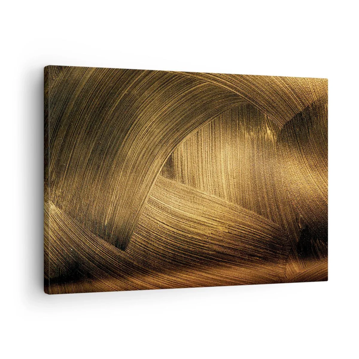 Lærredstryk - Billede på lærred - Gyldne abstrakte penselstrøg - 70x50cm - I den gyldne labyrint - Moderne vægdekoration til stue og soveværelse ARTTOR