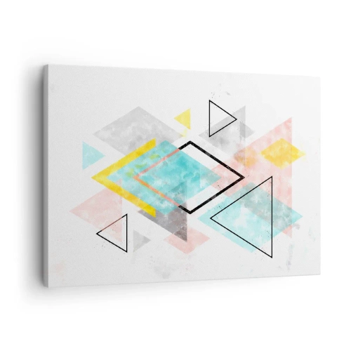 Lærredstryk - Billede på lærred - Farverige geometriske mønstre på en hvid baggrund - 70x50cm - Geometrisk leg - Moderne vægdekoration til stue og soveværelse ARTTOR