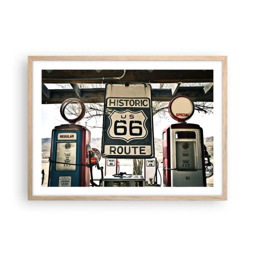 Plakat i ramme af lyst egetræ - En retro-amerikansk rejse - 70x50 cm