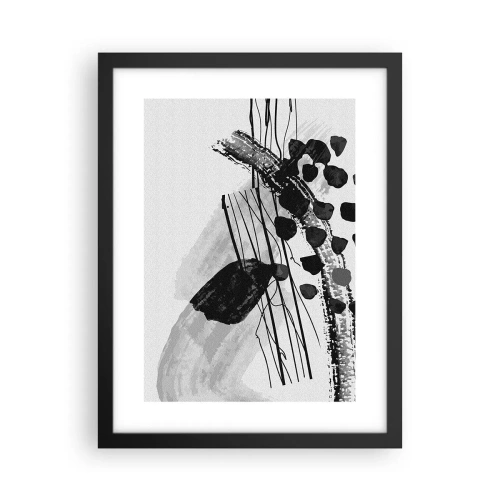 Plakat i sort ramme - Sort og hvid organisk abstraktion - 30x40 cm