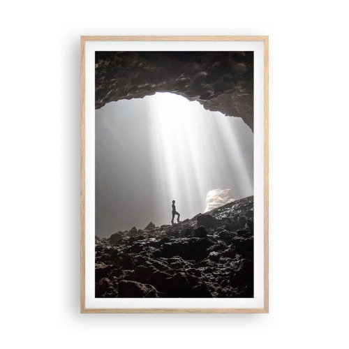 Plakat i ramme af lyst egetræ - Lysende grotte - 61x91 cm