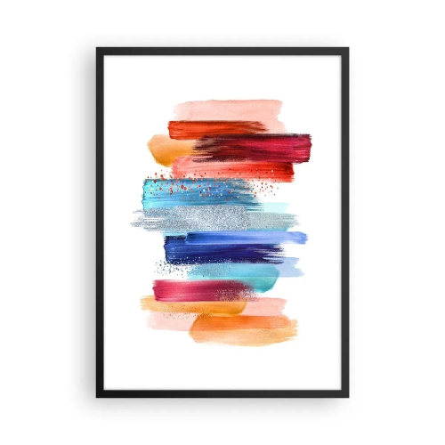 Plakat i sort ramme - Farverige abstrakte penselstrøg på en hvid baggrund - 50x70cm - Op og ned - Moderne vægdekoration til stue og soveværelse ARTTOR