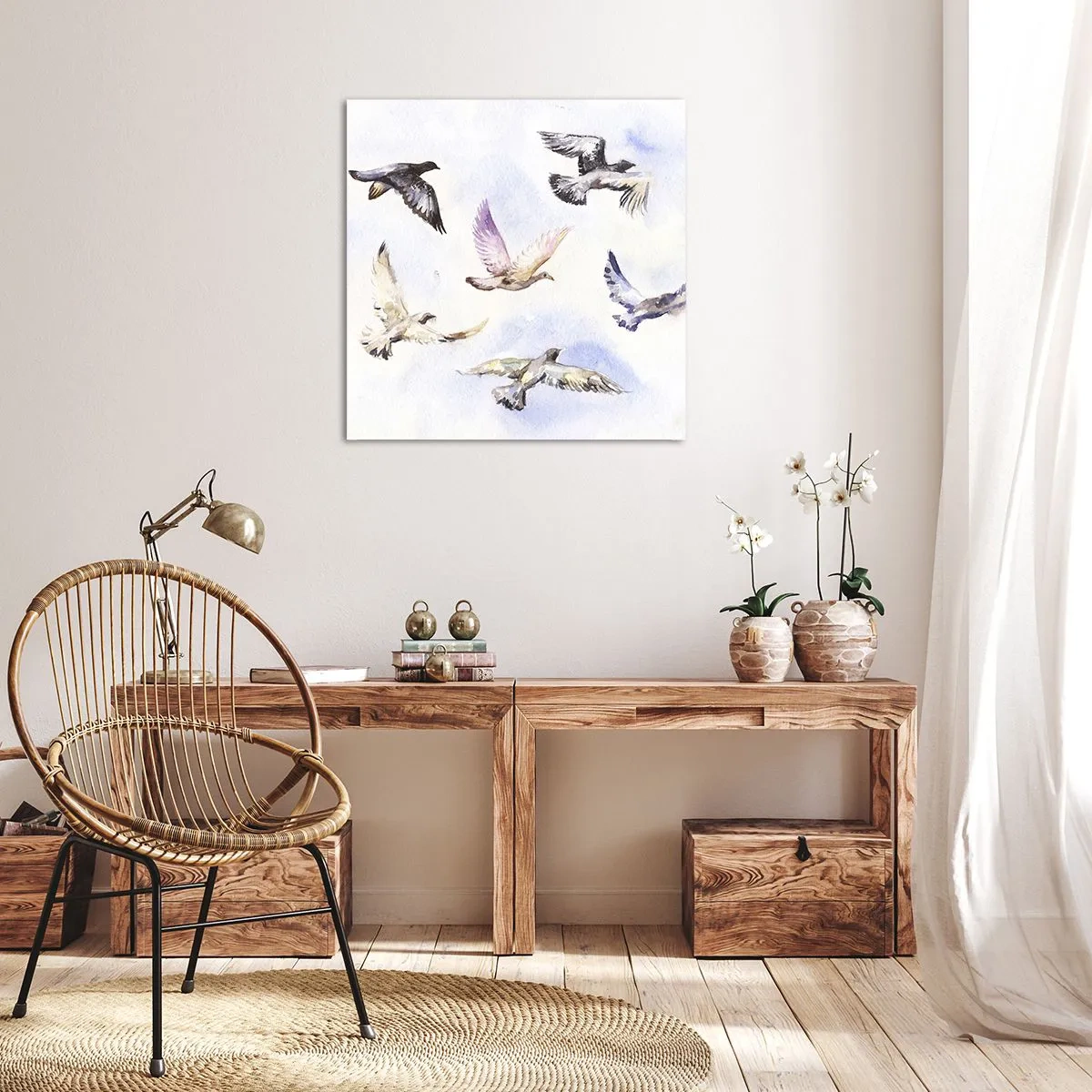 Lærredstryk - Billede på lærred - Frihed i grå og blå - 70x70 cm