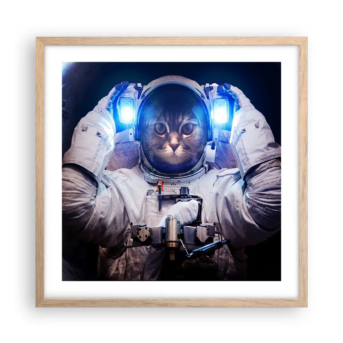 Plakat i ramme af lyst egetræ - Houston, I har et problem - 50x50 cm