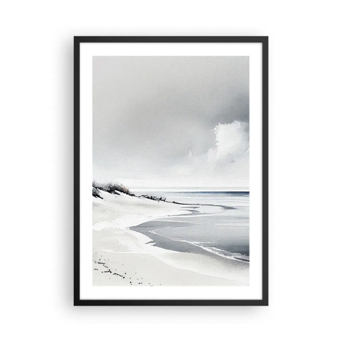 Plakat i sort ramme - En minimalistisk strand i grå nuancer - 50x70cm - Altid sammen - Moderne vægdekoration til stue og soveværelse ARTTOR
