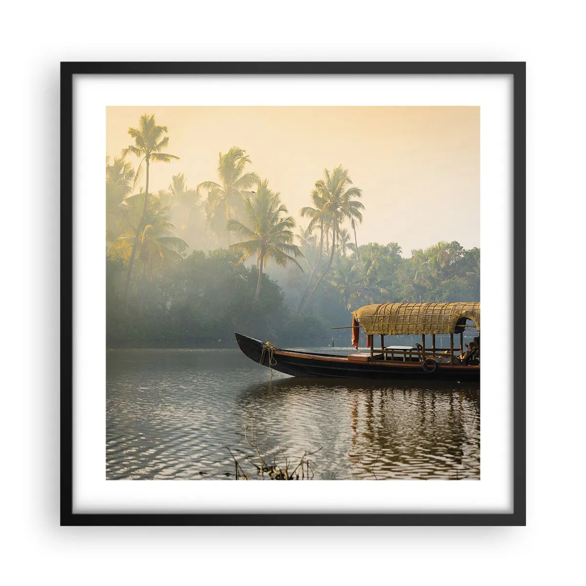 Plakat i sort ramme - Hus ved floden - 50x50 cm