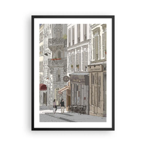 Plakat i sort ramme - Illustration af en charmerende gade i parisisk stil - 50x70cm - Byens glæder - Moderne vægdekoration til stue og soveværelse ARTTOR