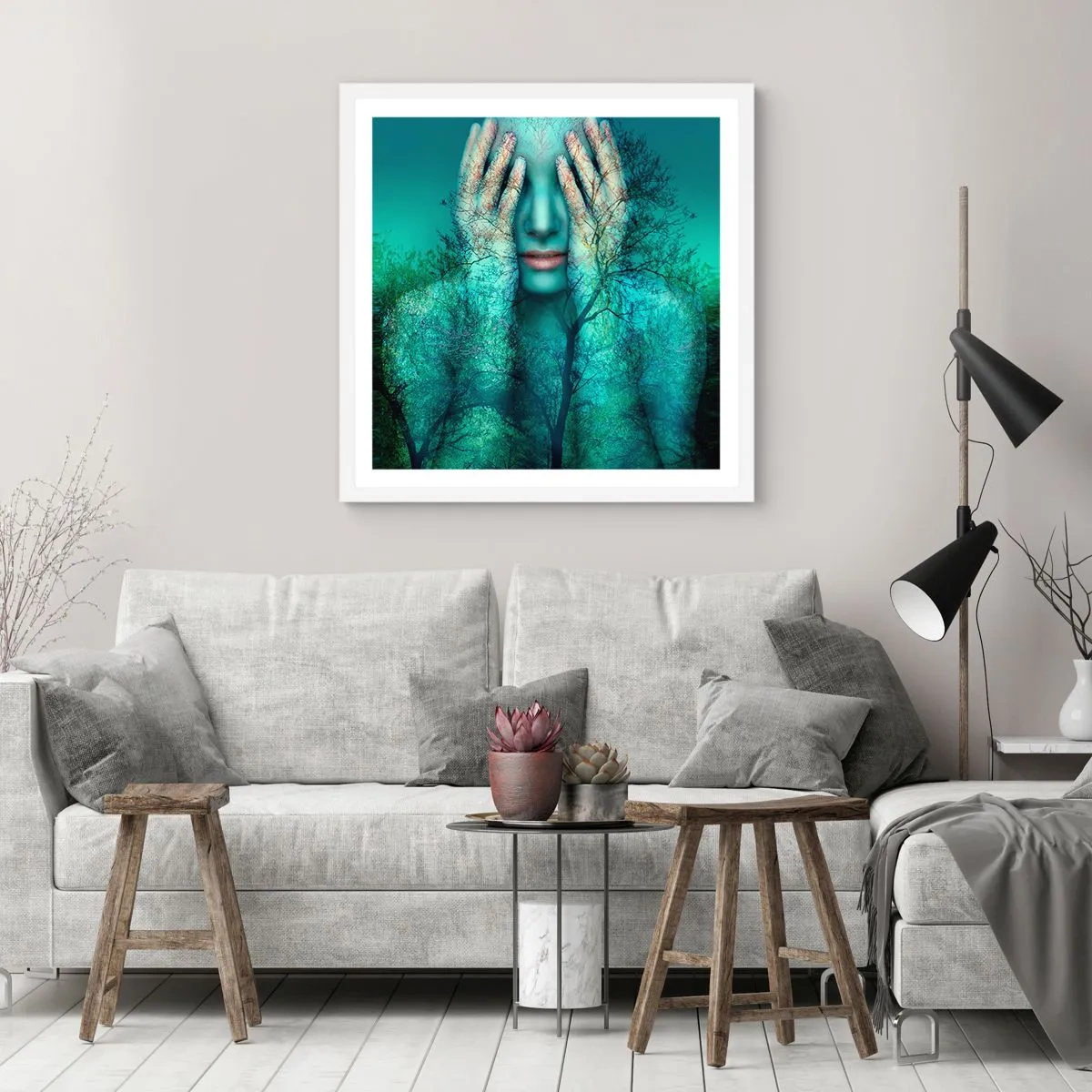 Plakat i hvid ramme - Nedsænket i blåt - 30x30 cm