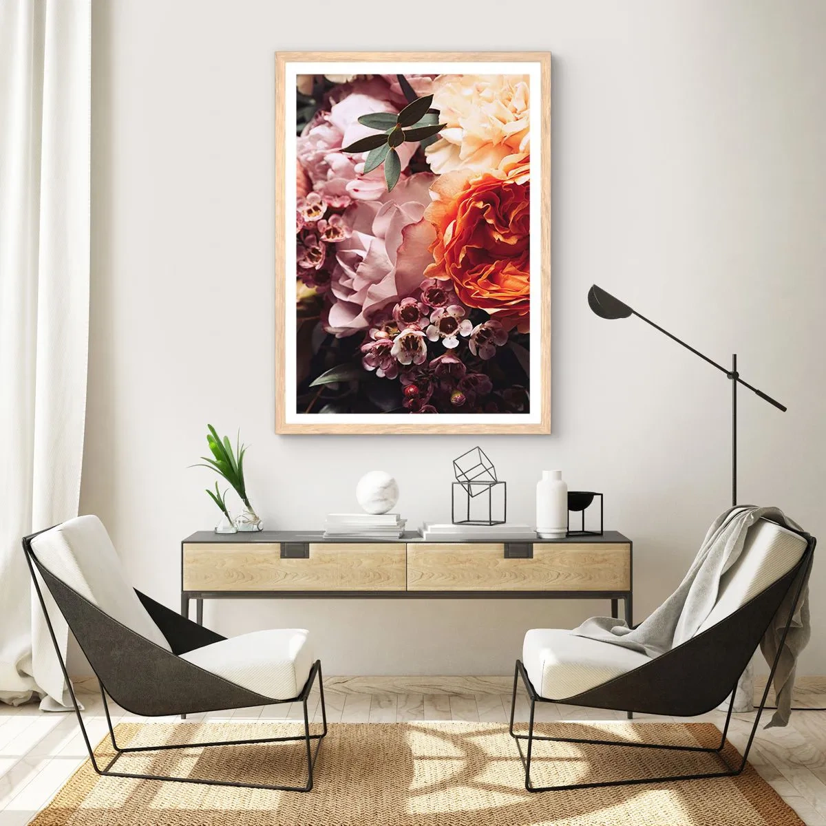 Plakat i ramme af lyst egetræ - Indhyllet i skønhed - 40x50 cm