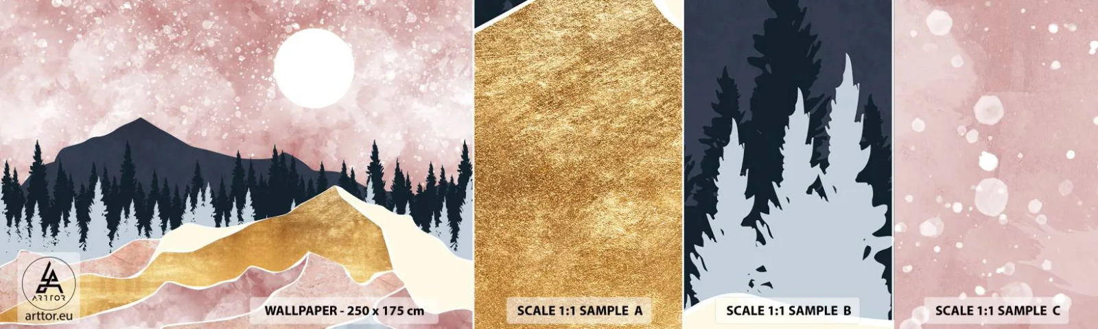 Fototapet Prøve Standard Eco - Nattevagt - Grafik, Landskab, Bjerge - 100x30 cm