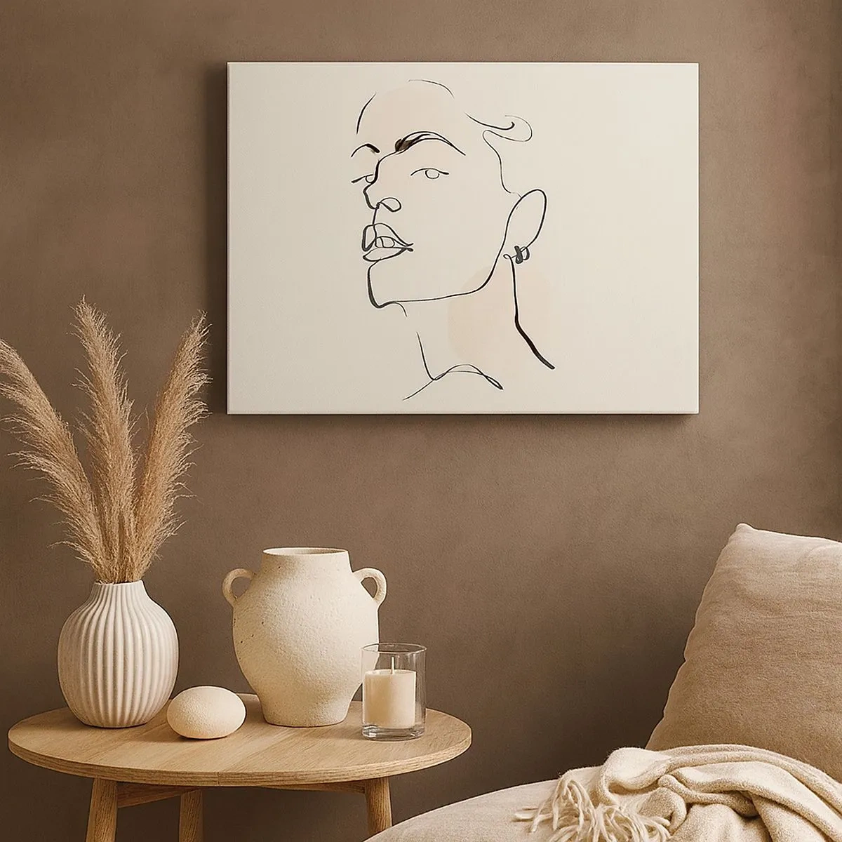 Lærredstryk - Billede på lærred - Minimalistisk skitse af en kvindes ansigt - 70x50cm - Et stolt blik - Moderne vægdekoration til stue og soveværelse ARTTOR