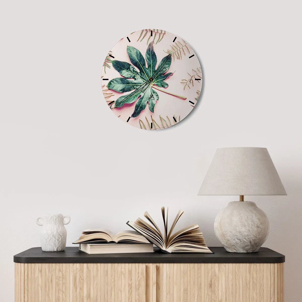 Vægur, Uret - En undersøgelse af grønt på en lyserød baggrund - 30x30 cm