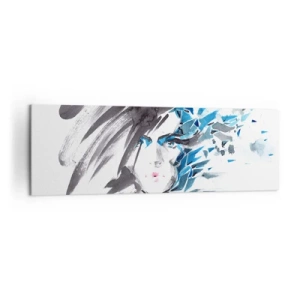Lærredstryk - Billede på lærred - Sensuelt portræt i grå og blå farver - 160x50 cm