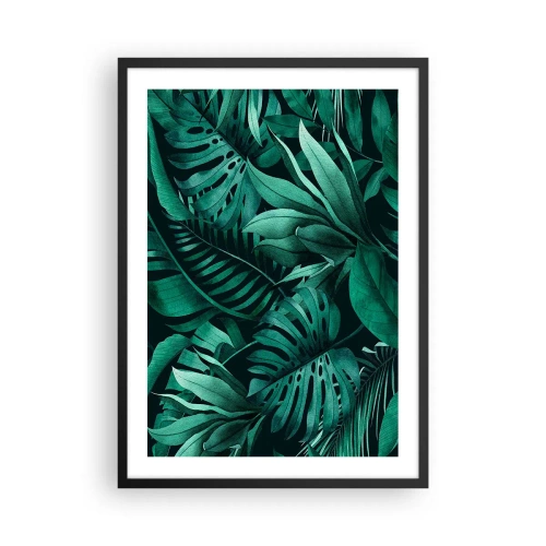 Plakat i sort ramme - Tropiske blade i grønne nuancer - 50x70cm - Dyb tropisk grøn - Moderne vægdekoration til stue og soveværelse ARTTOR